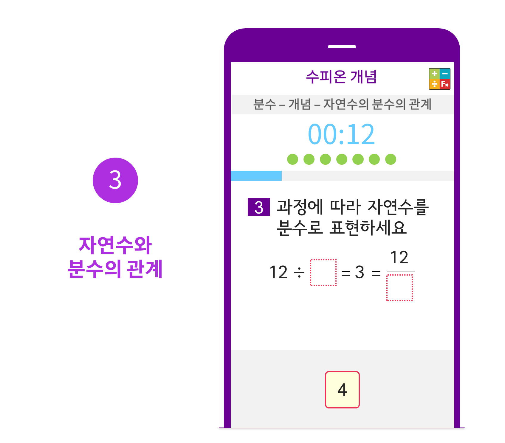 수피온-분수 커리큘럼-문제 예시-자연수와 분수의 관계